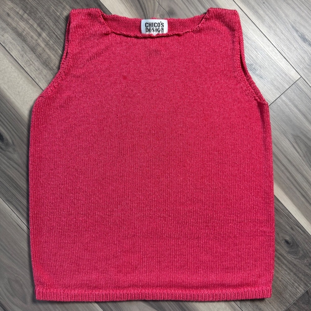 Chicos Design Pink Sleeveless Knit Sweater Tank Top Boat Neck Size 1 Medium
